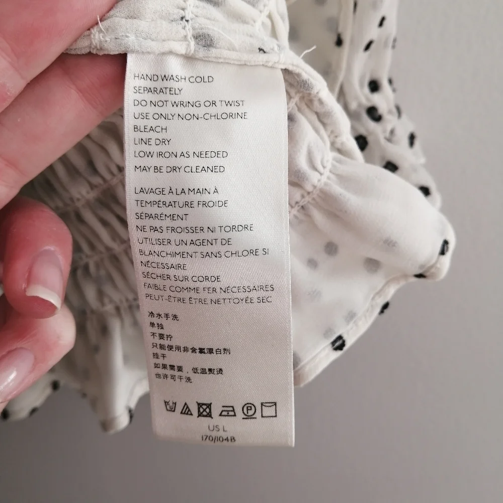 By Anthropologie Lucia Off the Shoulder Smocked Blouse White Polka Dot Large - Picture 12 of 16